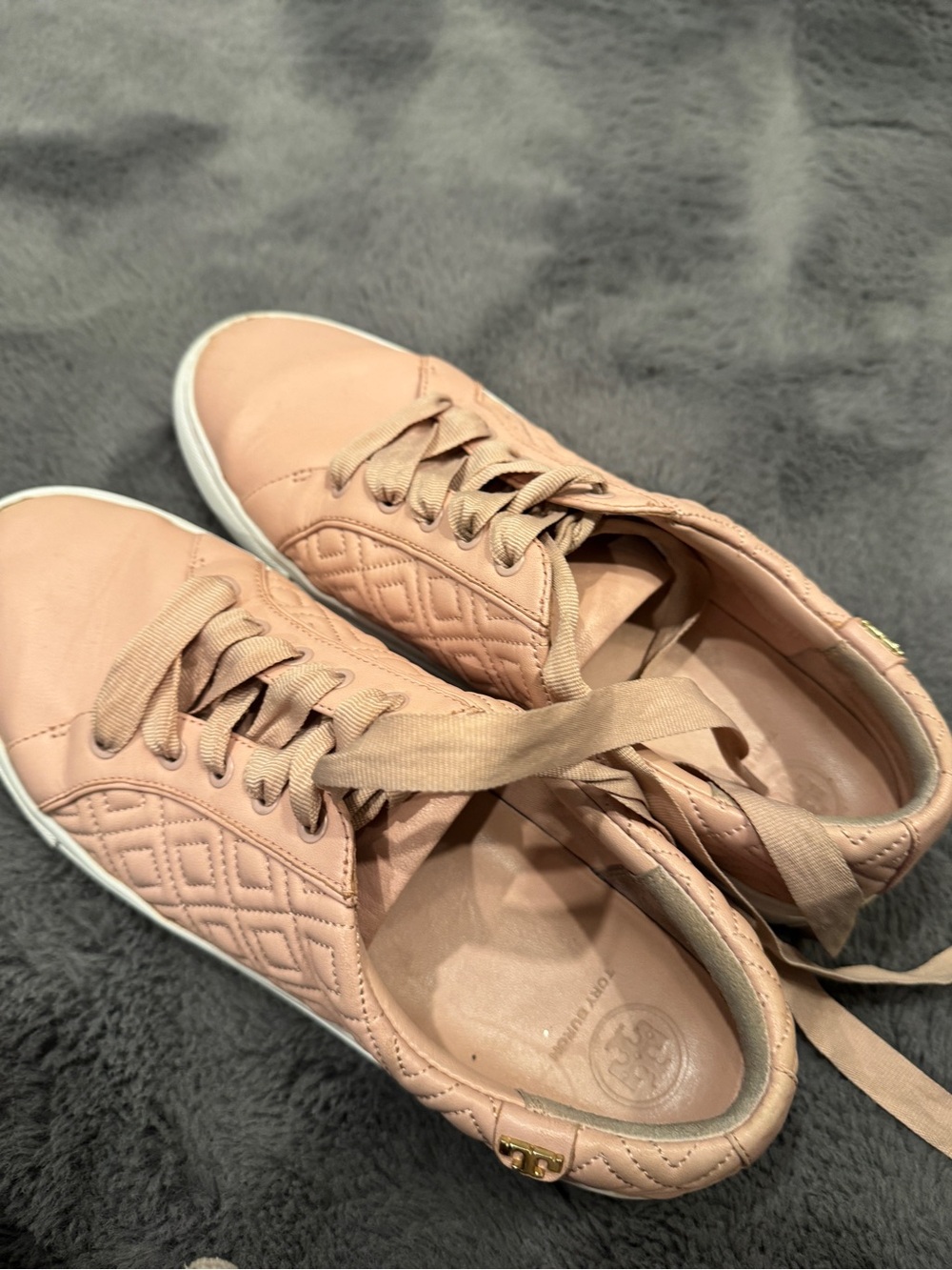 Tory Burch Quilted Blush Pink Lace-Up Sneakers